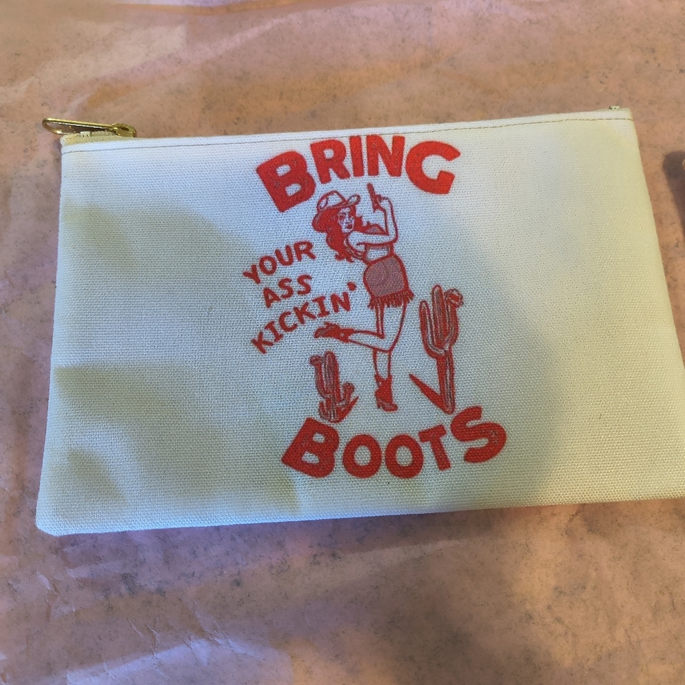 Cream and Red Graphic Pouch